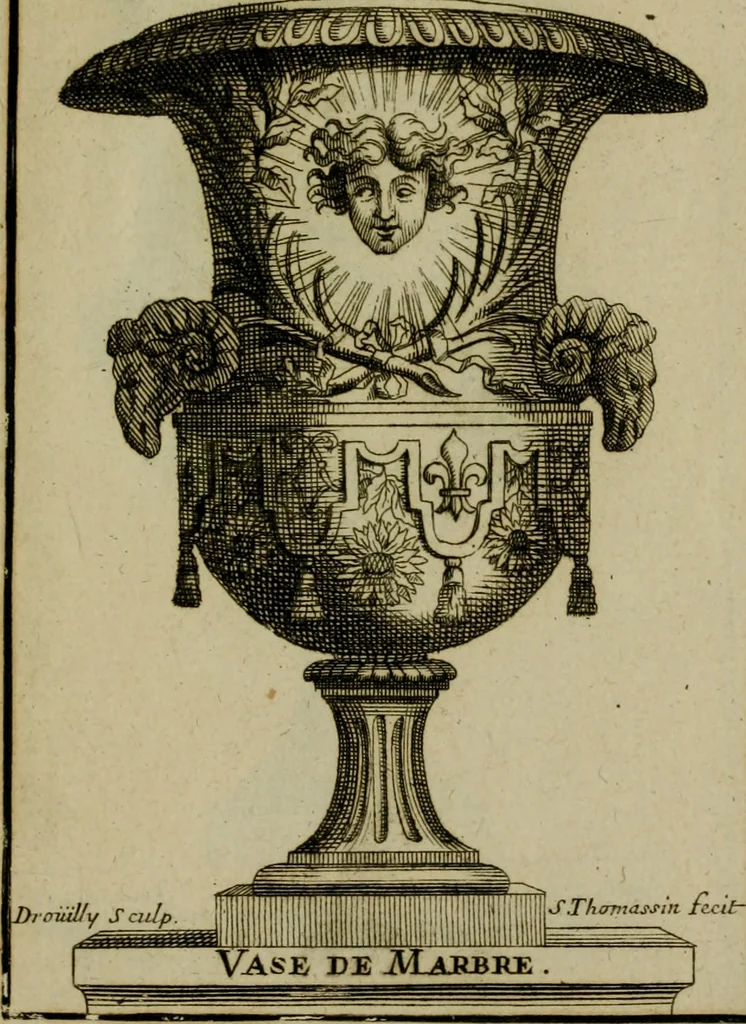 An illustration from Recüeil des figures, groupes, thermes, fontaines, vases, et autres ornemens tels qu'ils se voyent a présent dans le chateau et parc de Versailles : gravé d'après les originaux, 1694, leaf 464