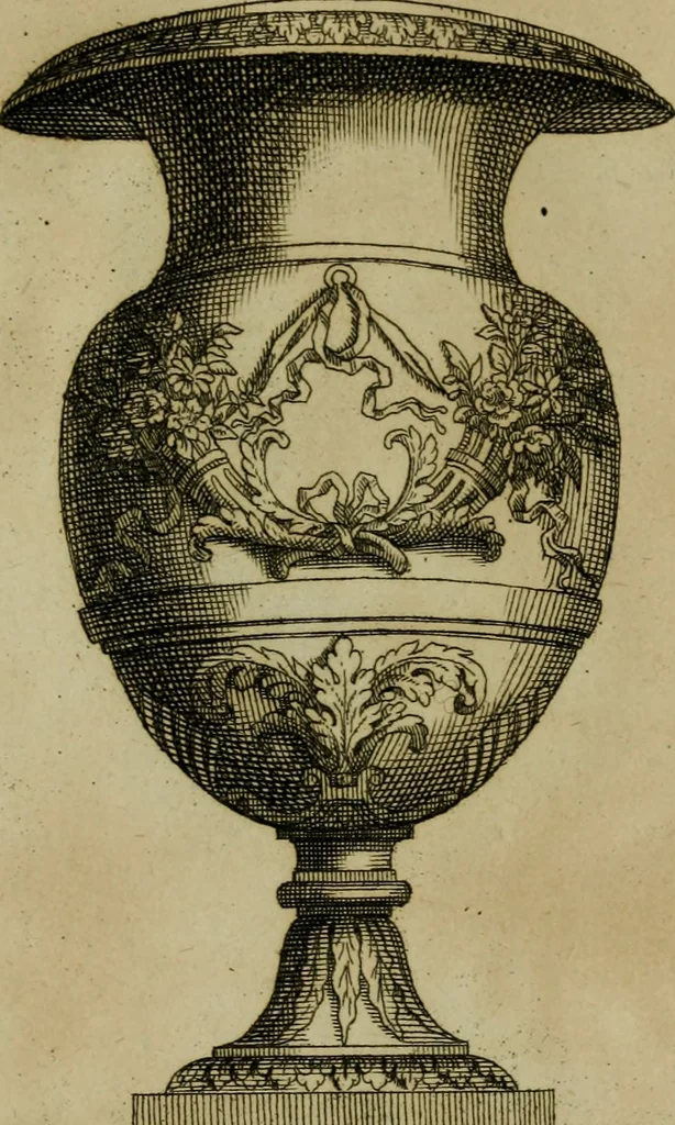 An illustration from Recüeil des figures, groupes, thermes, fontaines, vases, et autres ornemens tels qu'ils se voyent a présent dans le chateau et parc de Versailles : gravé d'après les originaux, 1694, leaf 470
