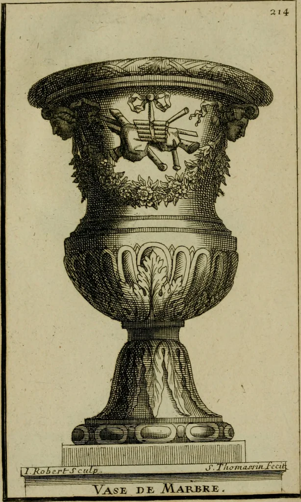 An illustration from Recüeil des figures, groupes, thermes, fontaines, vases, et autres ornemens tels qu'ils se voyent a présent dans le chateau et parc de Versailles : gravé d'après les originaux, 1694, leaf 472