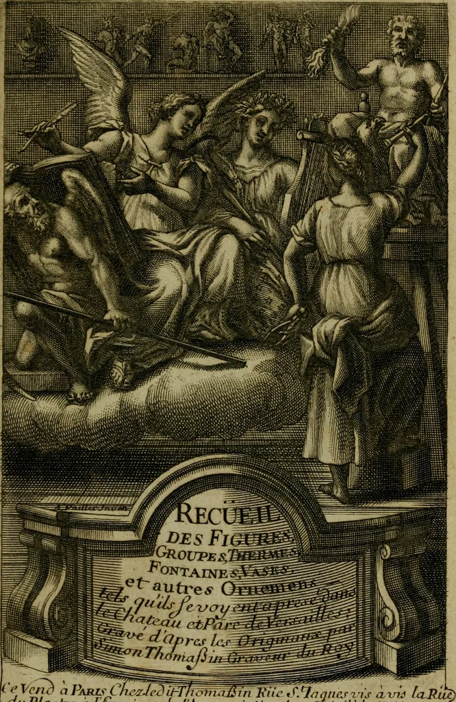 An illustration from Recüeil des figures, groupes, thermes, fontaines, vases, et autres ornemens tels qu'ils se voyent a présent dans le chateau et parc de Versailles : gravé d'après les originaux, 1694, leaf 6