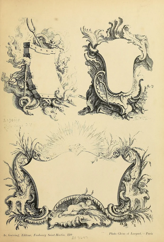 An illustration from Recüeil nouveau de differens cartouche inventez par le Sr. de la Joüe, 1900, leaf 9