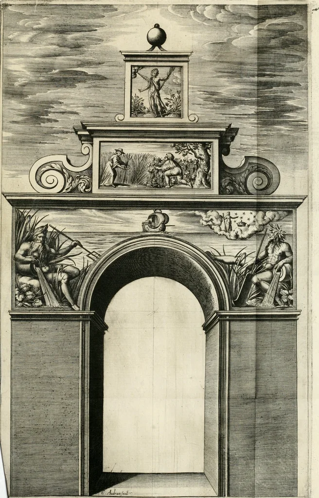 An illustration from Reception de tres-chrestien, tres-iuste, et tres-victorieux monarque Louis XIII. roy de France & de Nauarre ... : et de tres-chrestienne, tres-auguste, & tres-vertueuse royne Anne d'Austriche, par Messieurs les doyen, chanoines, & comtes de Lyon en leur cloistre & eglise, le XI. decembre, M. DC.XXII, 1623, leaf 16