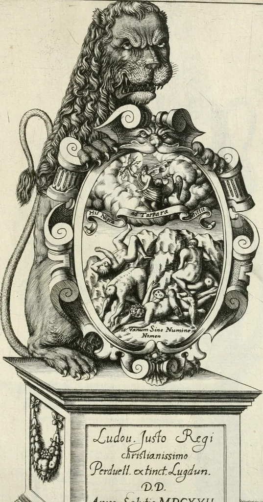 An illustration from Reception de tres-chrestien, tres-iuste, et tres-victorieux monarque Louis XIII. roy de France & de Nauarre ... : et de tres-chrestienne, tres-auguste, & tres-vertueuse royne Anne d'Austriche, par Messieurs les doyen, chanoines, & comtes de Lyon en leur cloistre & eglise, le XI. decembre, M. DC.XXII, 1623, leaf 52