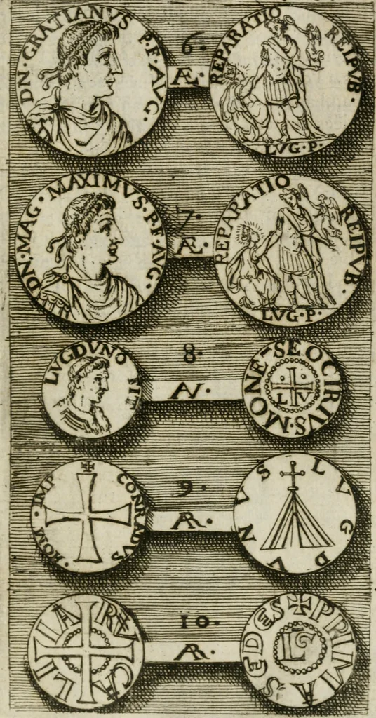 An illustration from Recherche des antiqvités et cvriosités de la ville de Lyon : ancienne colonie des romains & capitale de la Gaule celtique : avec un mémoire des principaux antiquaires & curieux de l'Europe, 1673, leaf 52