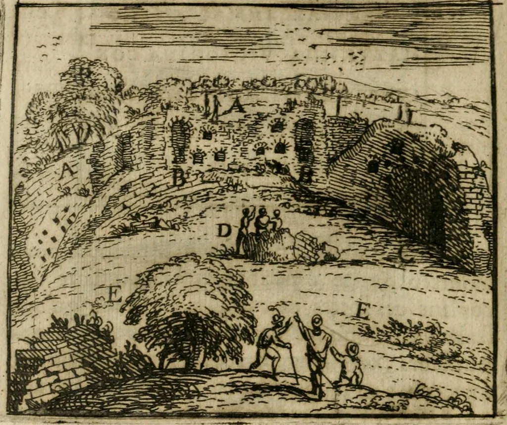 An illustration from Recherche des antiqvités et cvriosités de la ville de Lyon : ancienne colonie des romains & capitale de la Gaule celtique : avec un mémoire des principaux antiquaires & curieux de l'Europe, 1673, leaf 71