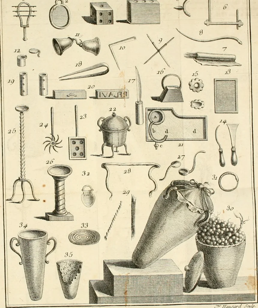 An illustration from Recherches sur les ruines d'Herculanum et sur les lumieres qui peuvent en résulter, relativement à l'état présent des sciences et des arts : avec un traité sur la fabrique des mosaïques, 1770, leaf 254