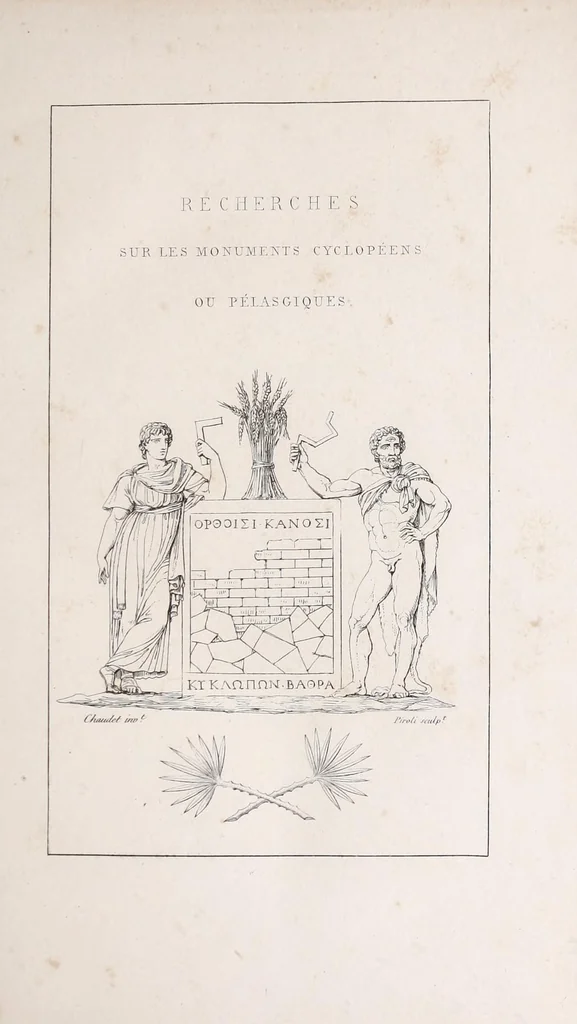 An illustration from Recherches sur les monuments cyclopéens et description de la collection des modèles en relief, composant la galerie pélasgique de la Bibliothèque Mazarine, 1841, leaf 13