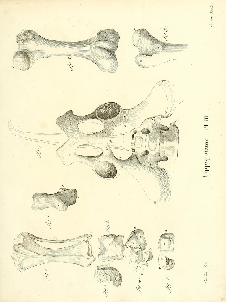 An illustration from Recherches sur les ossemens fossiles de quadrupèdes : où l'on rétablit les caractères de plusieurs espèces d'animaux que les révolutions du globe paroissent avoir détruites, 1812, leaf 145