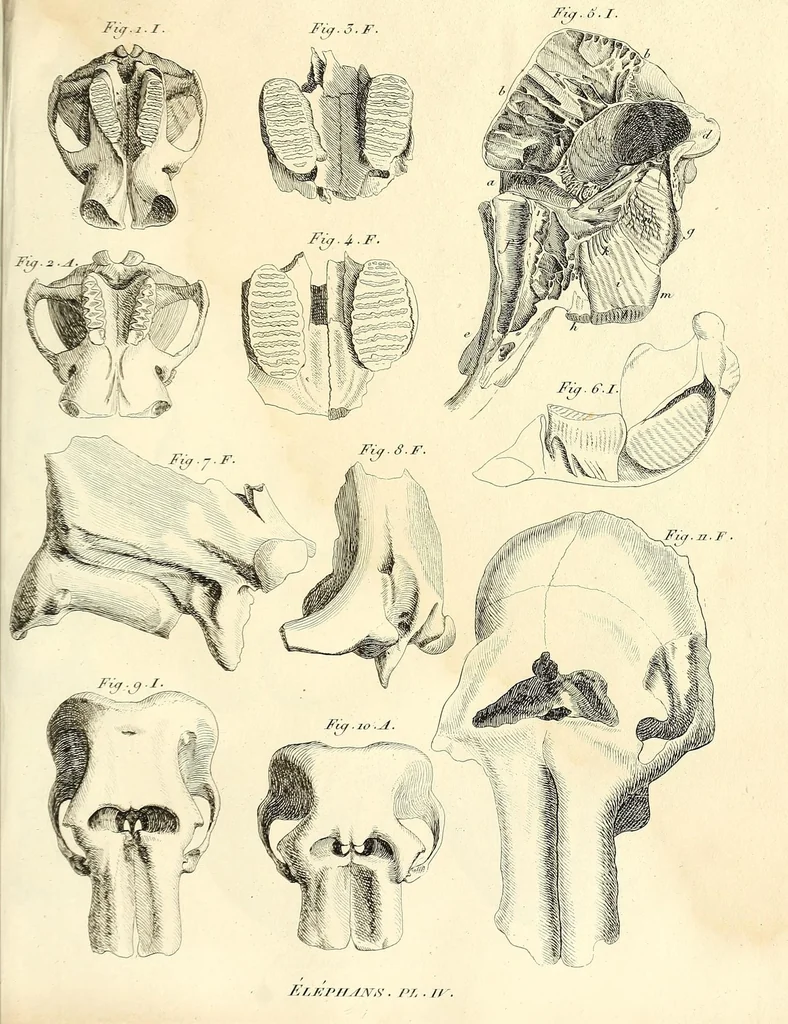 An illustration from Recherches sur les ossemens fossiles de quadrupèdes : où l'on rétablit les caractères de plusieurs espèces d'animaux que les révolutions du globe paroissent avoir détruites, 1812, leaf 363