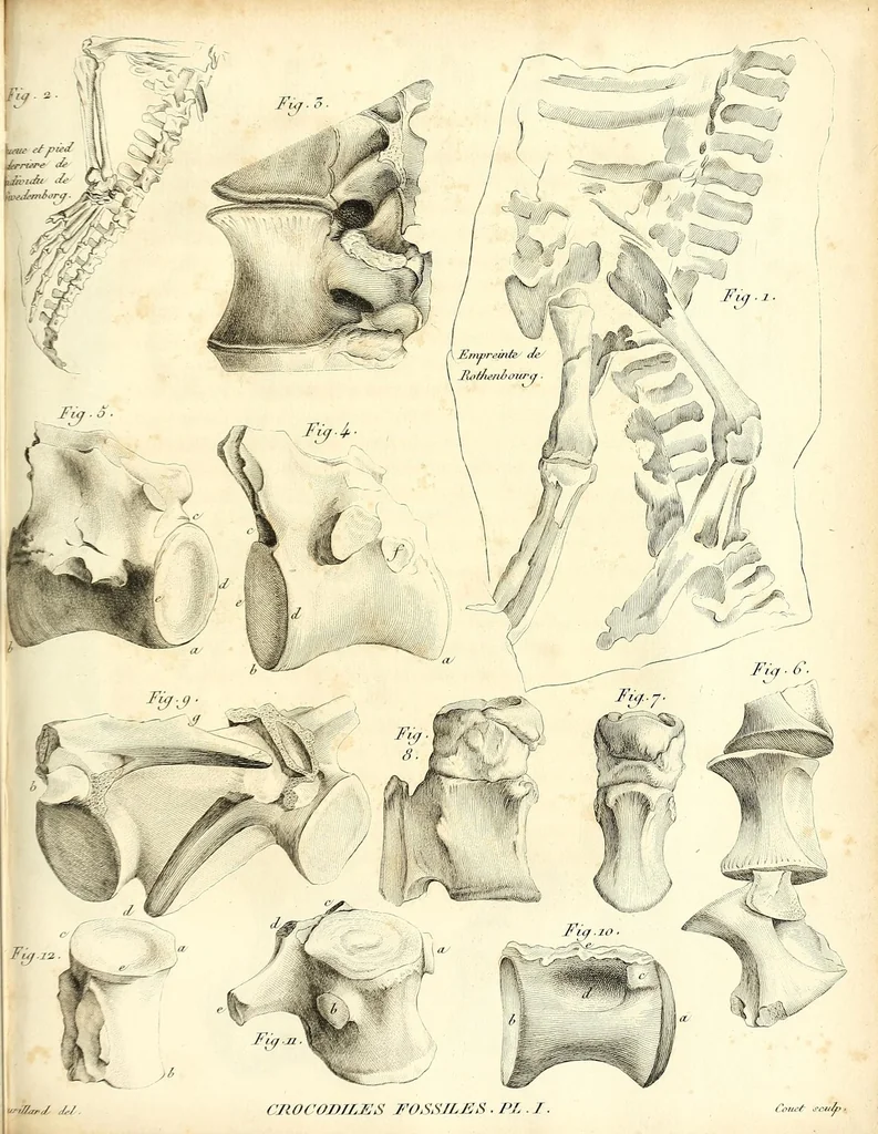 An illustration from Recherches sur les ossemens fossiles de quadrupèdes : où l'on rétablit les caractères de plusieurs espèces d'animaux que les révolutions du globe paroissent avoir détruites, 1812, leaf 599