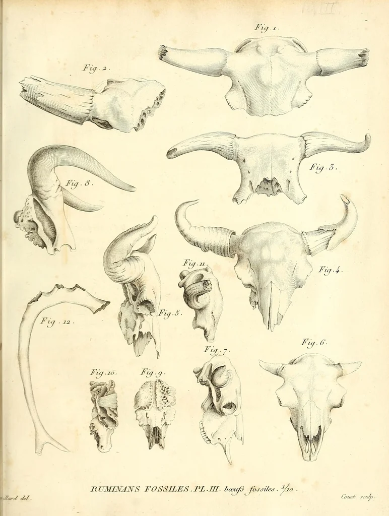 An illustration from Recherches sur les ossemens fossiles de quadrupèdes : où l'on rétablit les caractères de plusieurs espèces d'animaux que les révolutions du globe paroissent avoir détruites, 1812, leaf 95