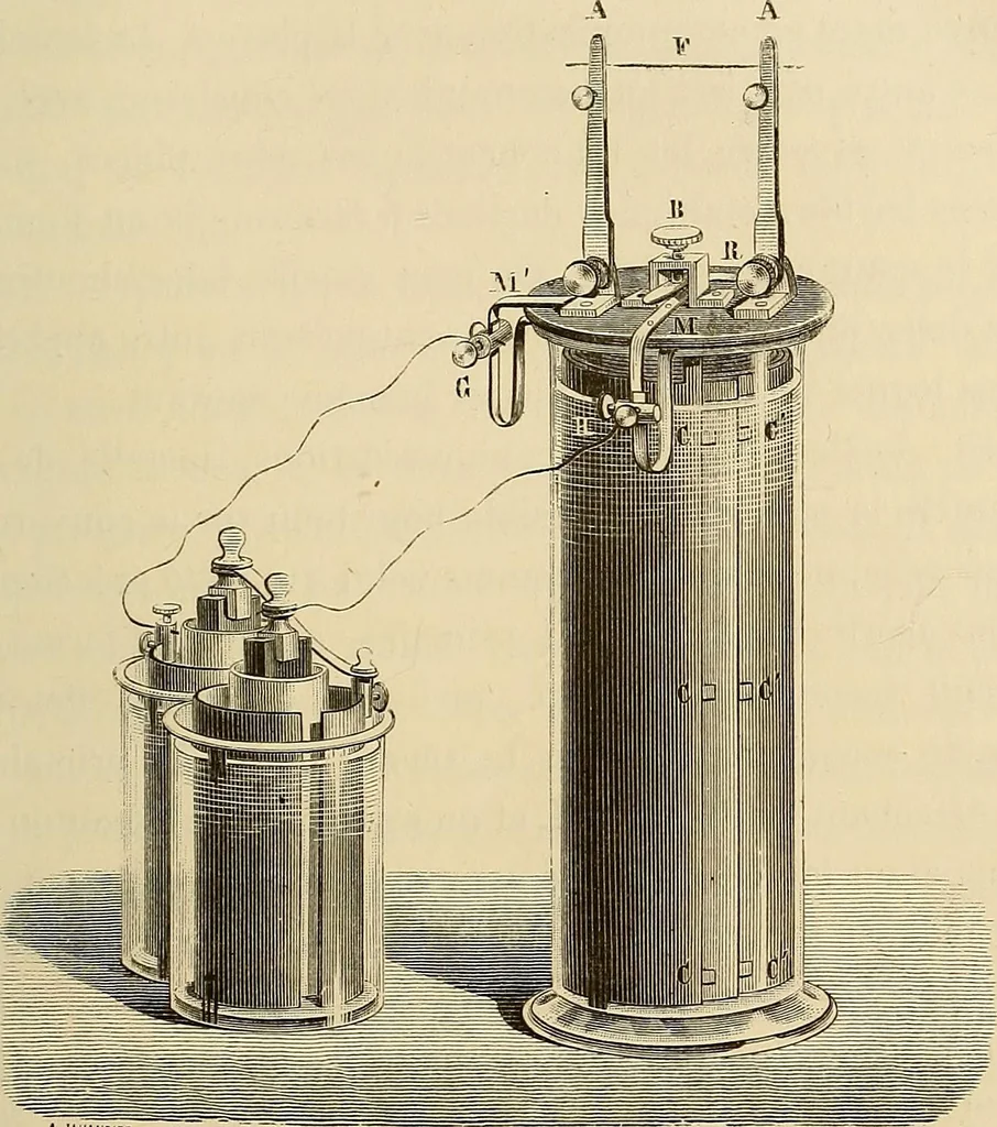 An illustration from Recherches sur l'électricité, 1883, leaf 58
