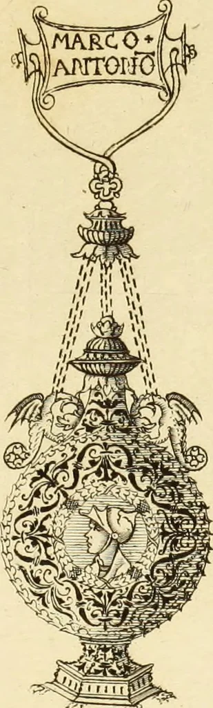 An illustration from Recherches sur l'orfèvrerie en Espagne au moyen âge et à la renaissance; documents inédits tirés des archives espagnoles, 1879, leaf 196