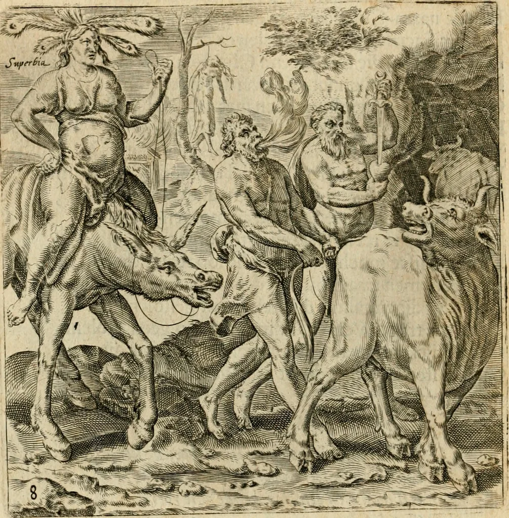 An illustration from Recht ghebruyck ende misbruyck van tydlicke have : welckers sin-rijcke af-beeldingen van D.V. Coornhert zyn bedacht, oock met zyn eygen hand in 't koper gesneden : hier by is gevoegt 't bedrogh des wereldts, of het luije en leckere leven door Pandolphus Collenutius, mede den lof-zang van 't goud, oock gedichten op den A.B.C. alles in seer leer-lycken dicht seer stichtelyck en vermakelyck gestelt, 1620, leaf 23