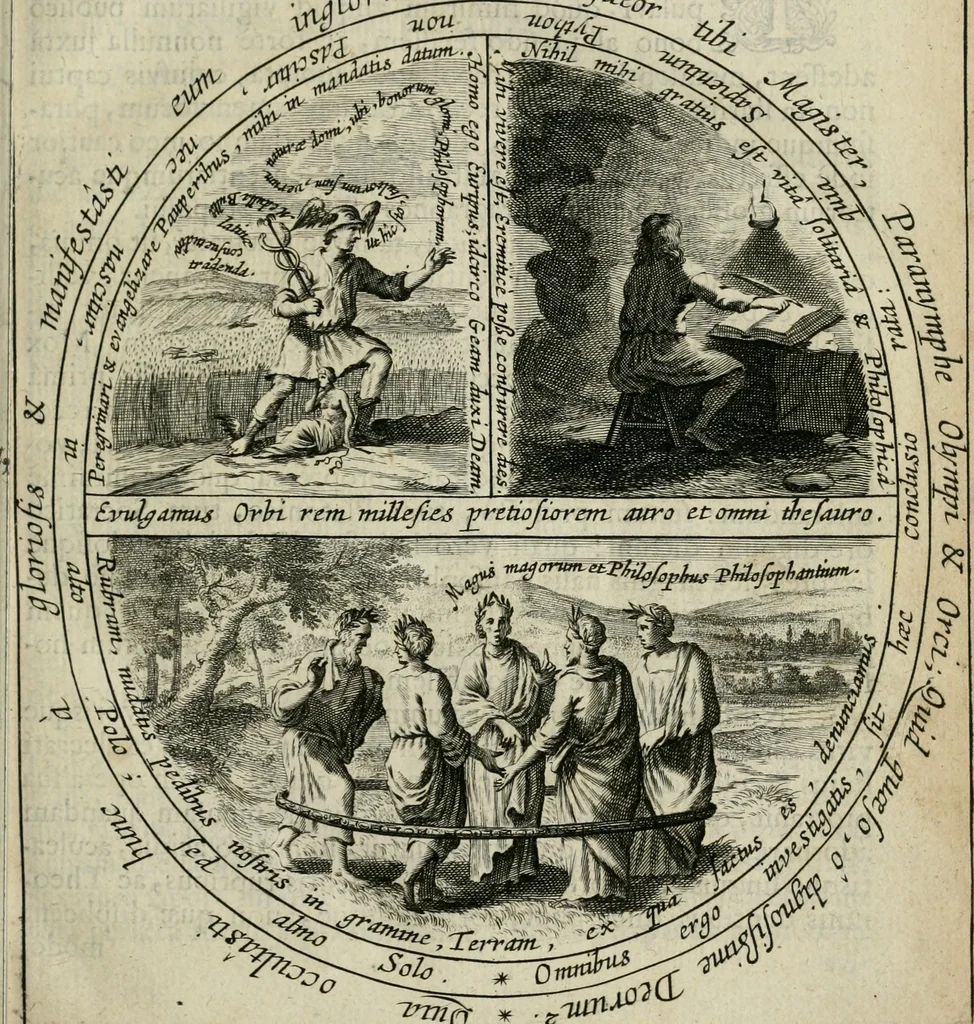 An illustration from Reconditorium ac reclusorium opulentiae sapientiaeque numinis mundi magni, cui deditur in titulum Chymica vannus .., 1666, leaf 8