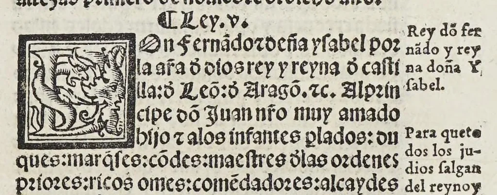 An illustration from Recopilacio[n] de algunas bullas del summo pontifice, co[n]cedidas, en fauor de la jurisdicio[n] real, con todas las pragmaticas, y algunas leyes del reyno, hechas para la buena gouernacion y guarda de la justicia y muchas pragmaticas y leyes añadidas q[ue] hasta aqui no fueron impressas. : En especial estan añadidas las leyes de Madrid y de los ara[n]zeles y de los paños y lanas y capitulos de corregidores y leyes de toro y leyes de la hermandad, vista y corregida y por orden de leyes puesta., 1550, leaf 21