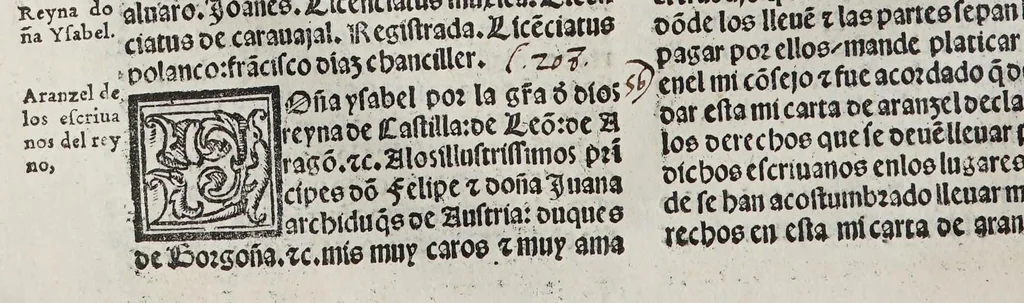 An illustration from Recopilacio[n] de algunas bullas del summo pontifice, co[n]cedidas, en fauor de la jurisdicio[n] real, con todas las pragmaticas, y algunas leyes del reyno, hechas para la buena gouernacion y guarda de la justicia y muchas pragmaticas y leyes añadidas q[ue] hasta aqui no fueron impressas. : En especial estan añadidas las leyes de Madrid y de los ara[n]zeles y de los paños y lanas y capitulos de corregidores y leyes de toro y leyes de la hermandad, vista y corregida y por orden de leyes puesta., 1550, leaf 400