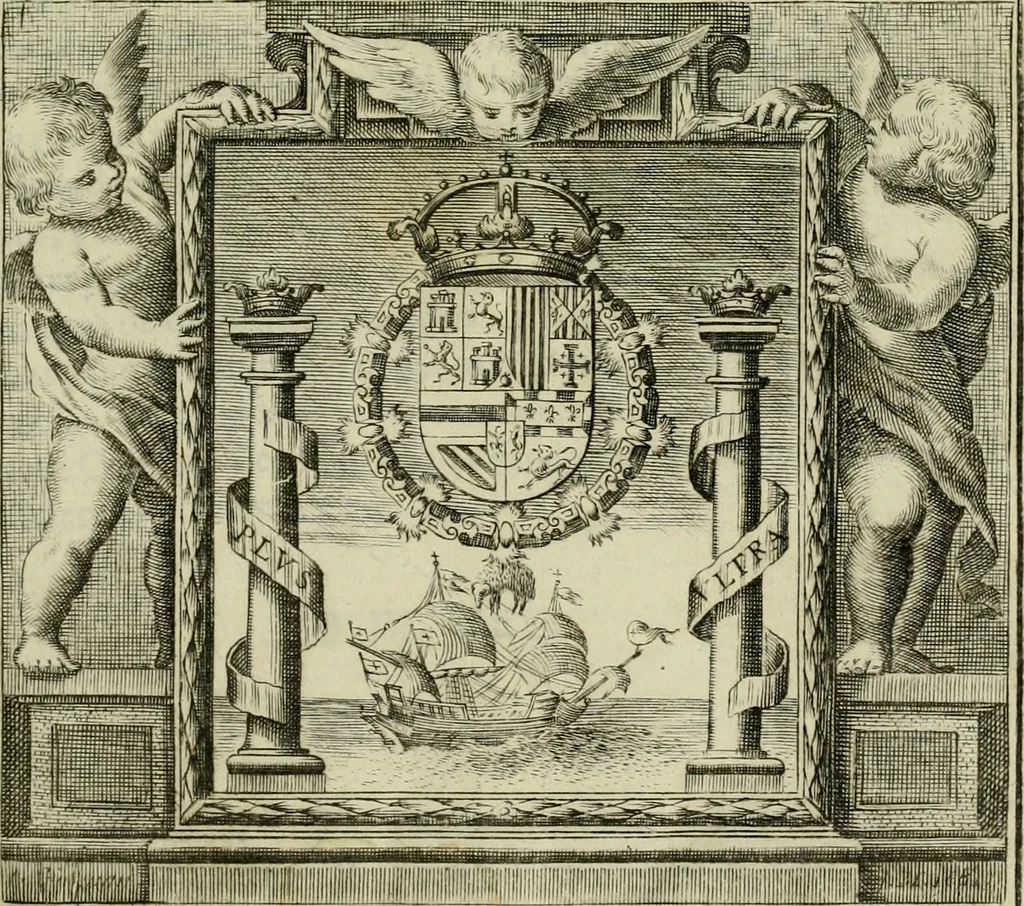 An illustration from Recopilacion de leyes de los reynos de las Indias : mandadas imprimir, y publicar por la magestad catolica del rey don Carlos II, nuestro señor : va dividida en quatro tomos, con el indice general, y al principio de cada tomo el indice especial de los titulos, que contiene, 1681, leaf 6