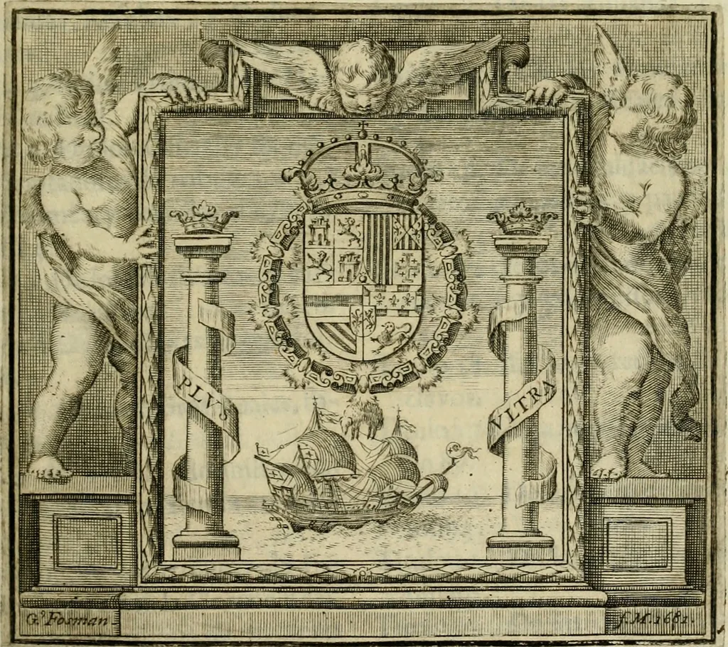 An illustration from Recopilacion de leyes de los reynos de las Indias : mandadas imprimir, y publicar por la magestad catolica del rey don Carlos II, nuestro señor : va dividida en quatro tomos, con el indice general, y al principio de cada tomo el indice especial de los titulos, que contiene, 1681, leaf 6