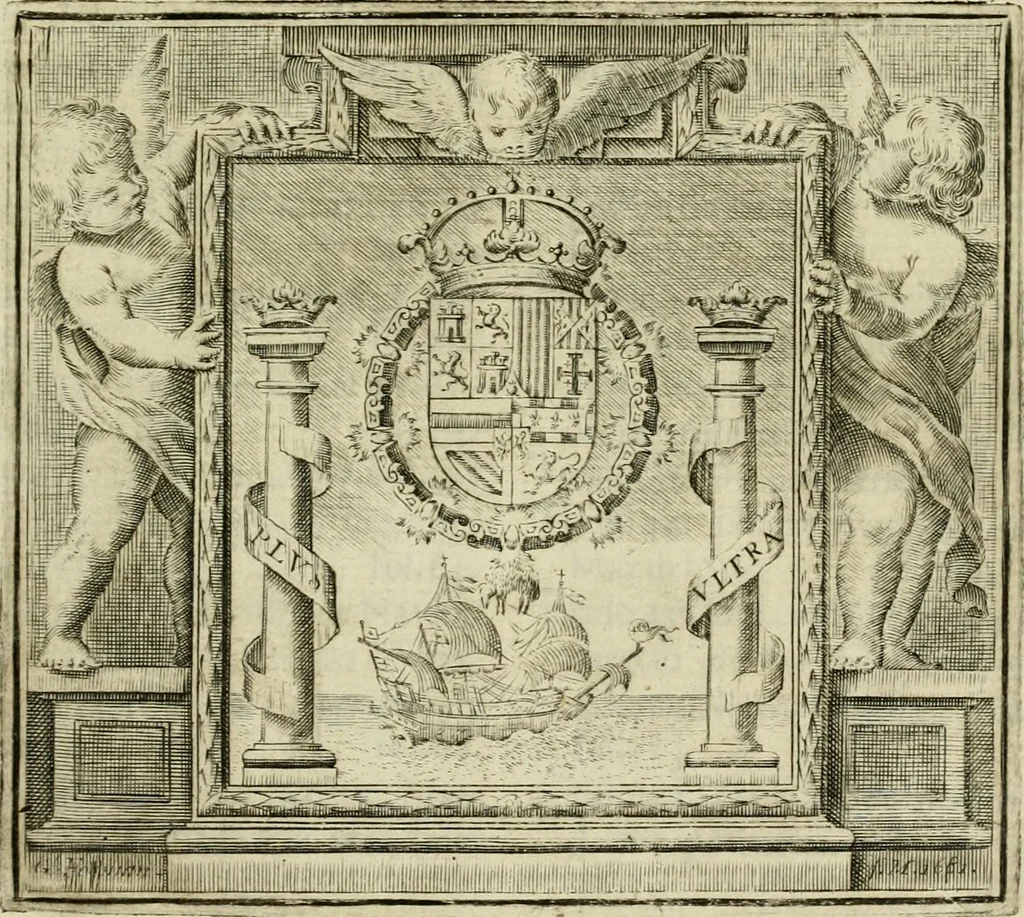 An illustration from Recopilacion de leyes de los reynos de las Indias : mandadas imprimir, y publicar por la magestad catolica del rey don Carlos II, nuestro señor : va dividida en quatro tomos, con el indice general, y al principio de cada tomo el indice especial de los titulos, que contiene, 1681, leaf 6