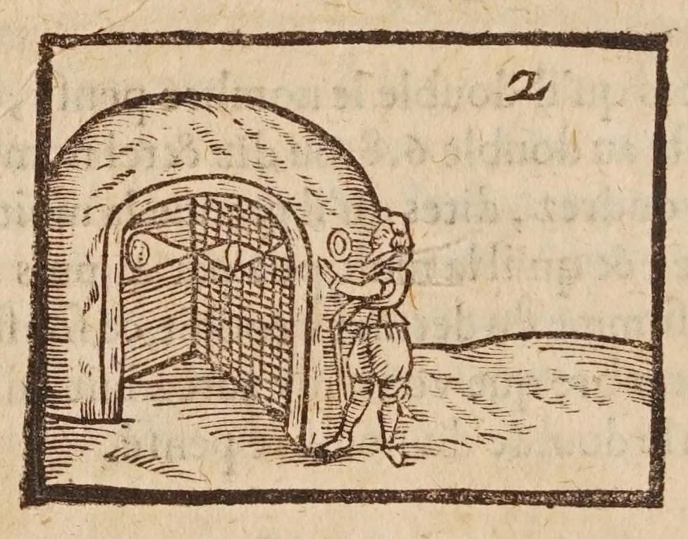 An illustration from Recreations mathematiques : composées de plusieurs problemes, plaisans & facetieux, d'arithmetique, geometrie, astrologie, optique, perspectiue, mechanique, chymie, & d'autres rares & curieux secrets : plusieurs desquels n'ont iamais esté imprimez : premiere et seconde partie : la troisiesme partie contient vn recueil de plusieurs gentilles & recreatiues inuentions de feux d'artifice : la maniere de faire toutes sortes de fuzees, simples & composees : le tout representé par figures, 1629, leaf 12