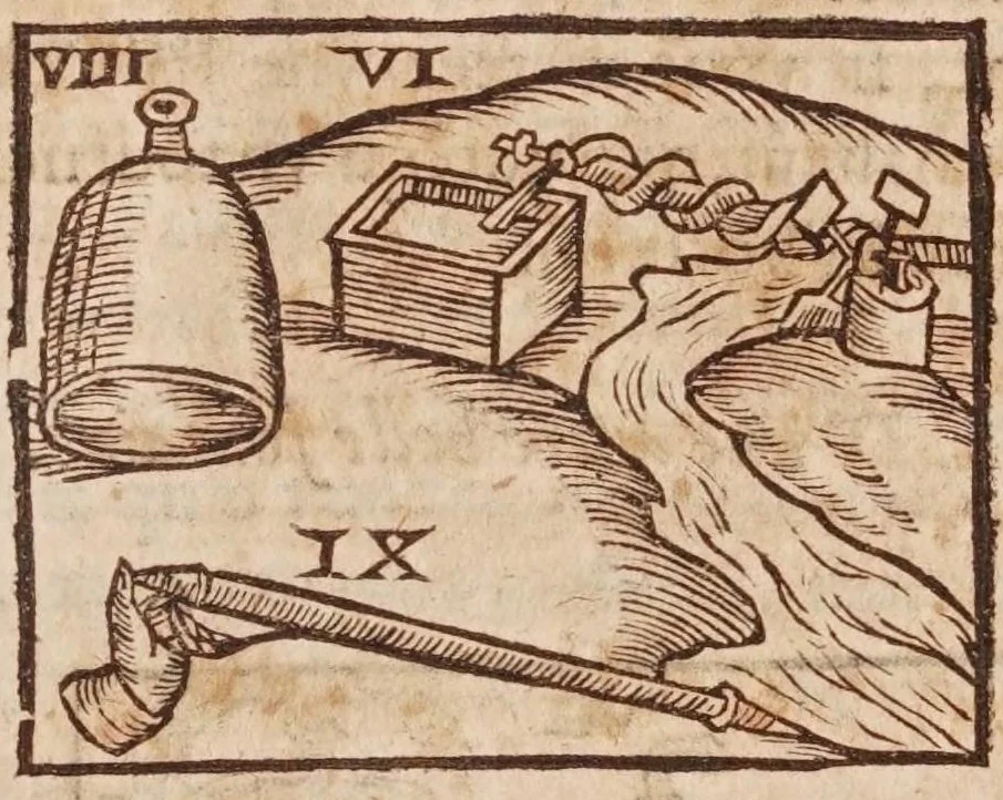 An illustration from Recreations mathematiques : composées de plusieurs problemes, plaisans & facetieux, d'arithmetique, geometrie, astrologie, optique, perspectiue, mechanique, chymie, & d'autres rares & curieux secrets : plusieurs desquels n'ont iamais esté imprimez : premiere et seconde partie : la troisiesme partie contient vn recueil de plusieurs gentilles & recreatiues inuentions de feux d'artifice : la maniere de faire toutes sortes de fuzees, simples & composees : le tout representé par figures, 1629, leaf 197