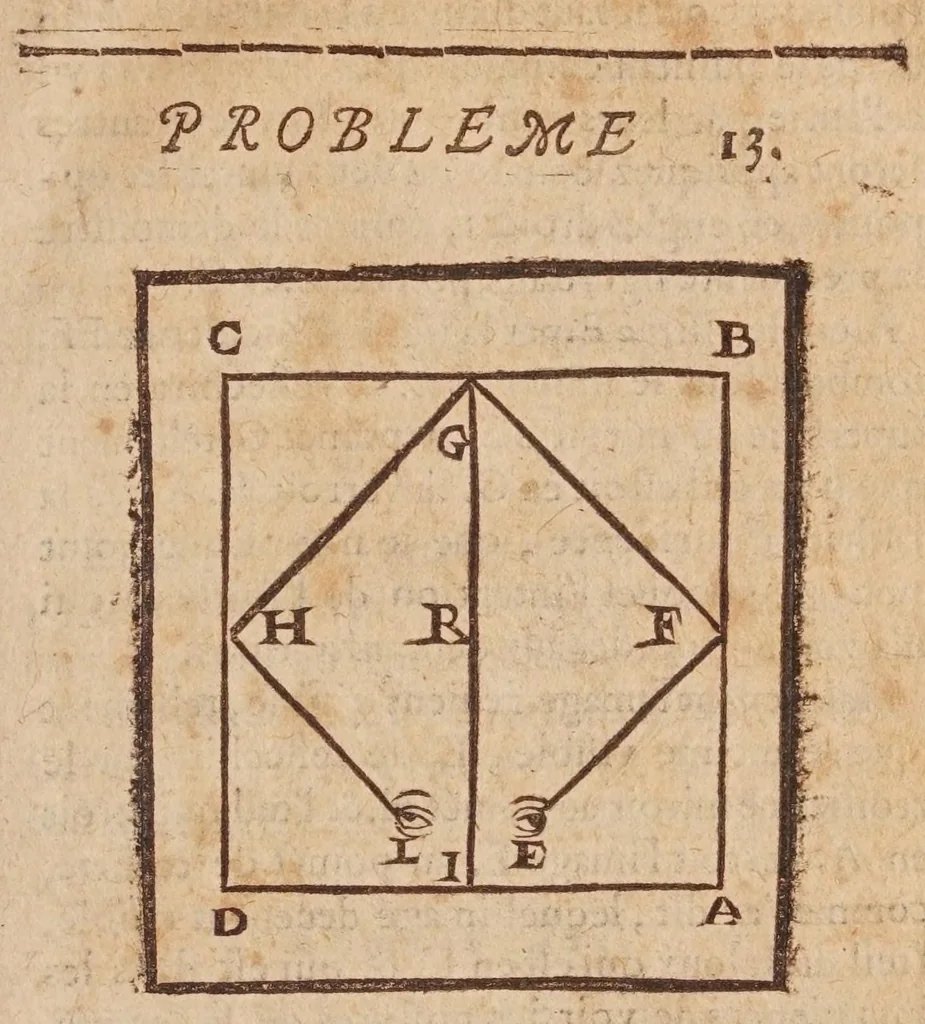 An illustration from Recreations mathematiques : composées de plusieurs problemes, plaisans & facetieux, d'arithmetique, geometrie, astrologie, optique, perspectiue, mechanique, chymie, & d'autres rares & curieux secrets : plusieurs desquels n'ont iamais esté imprimez : premiere et seconde partie : la troisiesme partie contient vn recueil de plusieurs gentilles & recreatiues inuentions de feux d'artifice : la maniere de faire toutes sortes de fuzees, simples & composees : le tout representé par figures, 1629, leaf 249