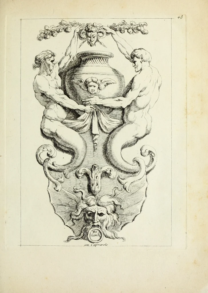 An illustration from Recueil d'antiquités romaines, ou, Voyage d'Italie : composé de 60 planches : dans lequel on trouve divers vases, autels, trepieds, arabesques et autres sujets gravés d'après les dessins que differens artistes ont fait pendant leur séjour en Italie, lesquels jusqu'à présent n'ont point encore été gravés, 1771, leaf 100