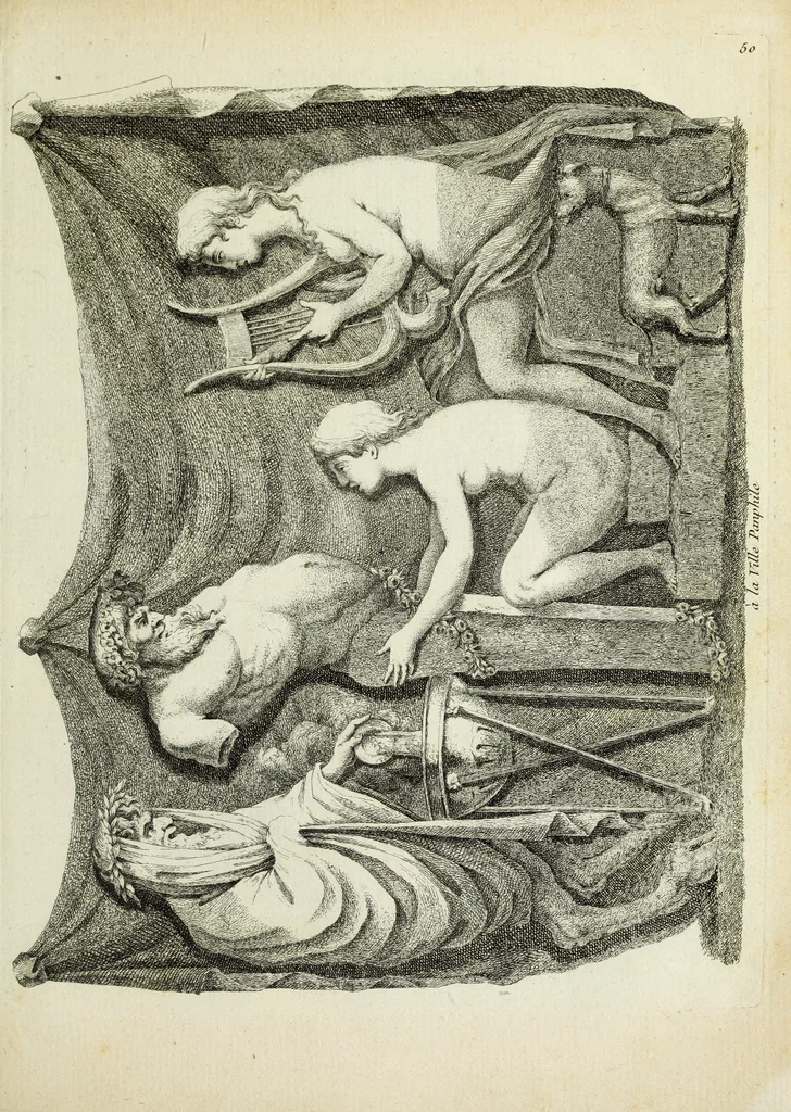 An illustration from Recueil d'antiquités romaines, ou, Voyage d'Italie : composé de 60 planches : dans lequel on trouve divers vases, autels, trepieds, arabesques et autres sujets gravés d'après les dessins que differens artistes ont fait pendant leur séjour en Italie, lesquels jusqu'à présent n'ont point encore été gravés, 1771, leaf 104