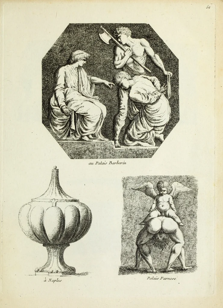 An illustration from Recueil d'antiquités romaines, ou, Voyage d'Italie : composé de 60 planches : dans lequel on trouve divers vases, autels, trepieds, arabesques et autres sujets gravés d'après les dessins que differens artistes ont fait pendant leur séjour en Italie, lesquels jusqu'à présent n'ont point encore été gravés, 1771, leaf 106