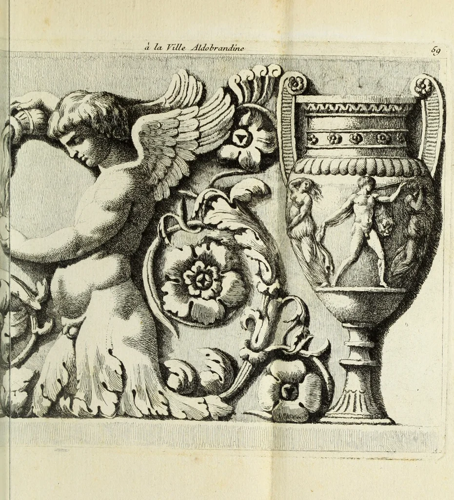 An illustration from Recueil d'antiquités romaines, ou, Voyage d'Italie : composé de 60 planches : dans lequel on trouve divers vases, autels, trepieds, arabesques et autres sujets gravés d'après les dessins que differens artistes ont fait pendant leur séjour en Italie, lesquels jusqu'à présent n'ont point encore été gravés, 1771, leaf 124