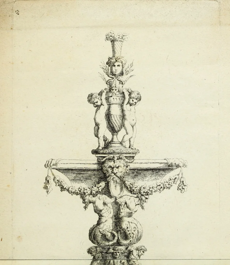 An illustration from Recueil d'antiquités romaines, ou, Voyage d'Italie : composé de 60 planches : dans lequel on trouve divers vases, autels, trepieds, arabesques et autres sujets gravés d'après les dessins que differens artistes ont fait pendant leur séjour en Italie, lesquels jusqu'à présent n'ont point encore été gravés, 1771, leaf 128