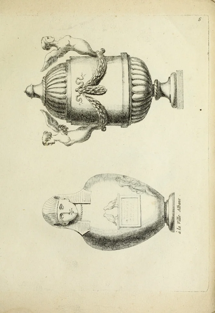 An illustration from Recueil d'antiquités romaines, ou, Voyage d'Italie : composé de 60 planches : dans lequel on trouve divers vases, autels, trepieds, arabesques et autres sujets gravés d'après les dessins que differens artistes ont fait pendant leur séjour en Italie, lesquels jusqu'à présent n'ont point encore été gravés, 1771, leaf 14