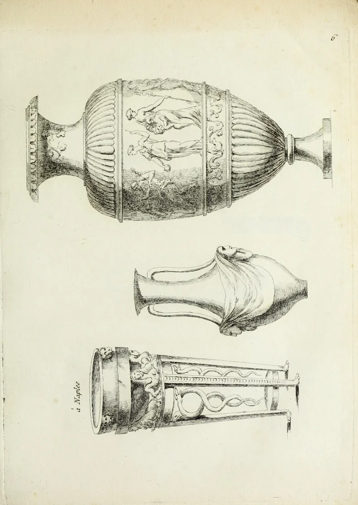 An illustration from Recueil d'antiquités romaines, ou, Voyage d'Italie : composé de 60 planches : dans lequel on trouve divers vases, autels, trepieds, arabesques et autres sujets gravés d'après les dessins que differens artistes ont fait pendant leur séjour en Italie, lesquels jusqu'à présent n'ont point encore été gravés, 1771, leaf 16