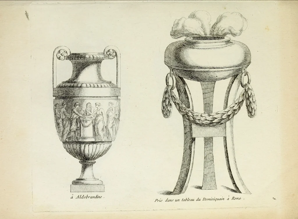 An illustration from Recueil d'antiquités romaines, ou, Voyage d'Italie : composé de 60 planches : dans lequel on trouve divers vases, autels, trepieds, arabesques et autres sujets gravés d'après les dessins que differens artistes ont fait pendant leur séjour en Italie, lesquels jusqu'à présent n'ont point encore été gravés, 1771, leaf 20