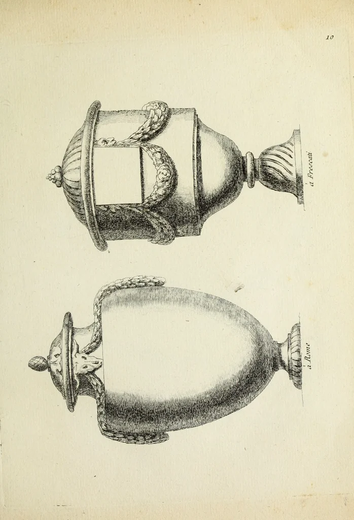 An illustration from Recueil d'antiquités romaines, ou, Voyage d'Italie : composé de 60 planches : dans lequel on trouve divers vases, autels, trepieds, arabesques et autres sujets gravés d'après les dessins que differens artistes ont fait pendant leur séjour en Italie, lesquels jusqu'à présent n'ont point encore été gravés, 1771, leaf 24