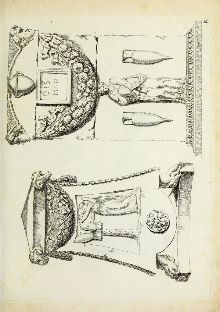 An illustration from Recueil d'antiquités romaines, ou, Voyage d'Italie : composé de 60 planches : dans lequel on trouve divers vases, autels, trepieds, arabesques et autres sujets gravés d'après les dessins que differens artistes ont fait pendant leur séjour en Italie, lesquels jusqu'à présent n'ont point encore été gravés, 1771, leaf 32