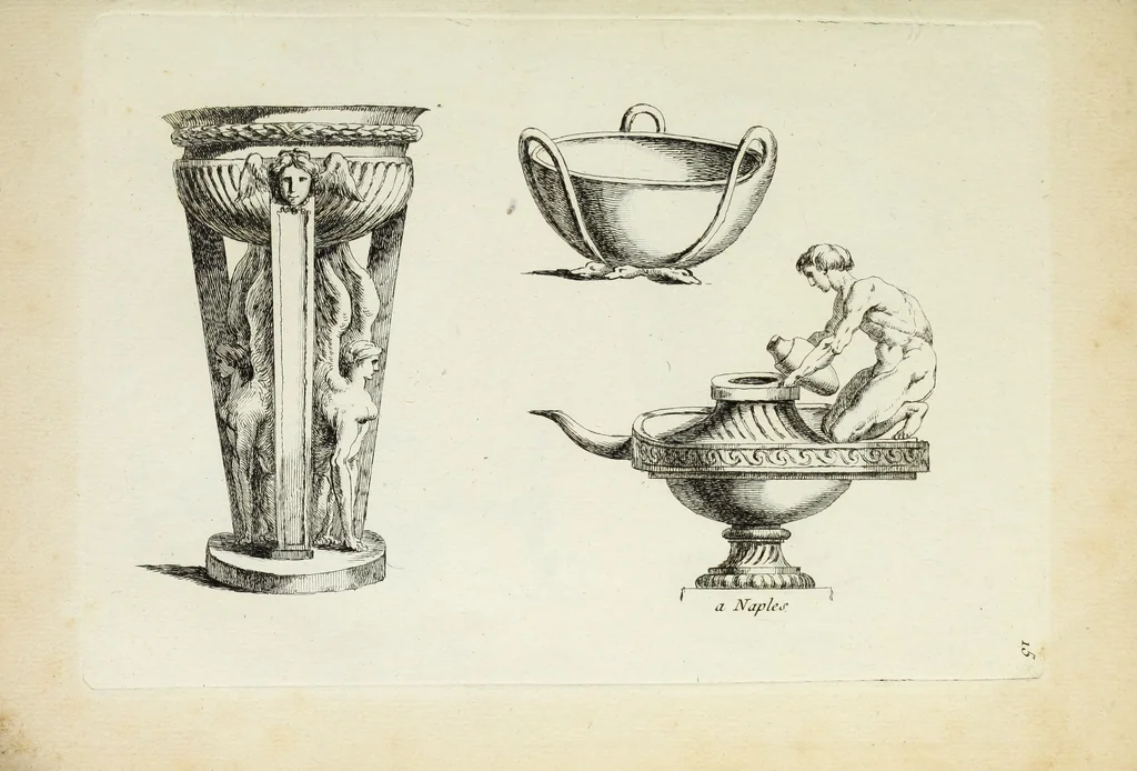 An illustration from Recueil d'antiquités romaines, ou, Voyage d'Italie : composé de 60 planches : dans lequel on trouve divers vases, autels, trepieds, arabesques et autres sujets gravés d'après les dessins que differens artistes ont fait pendant leur séjour en Italie, lesquels jusqu'à présent n'ont point encore été gravés, 1771, leaf 34