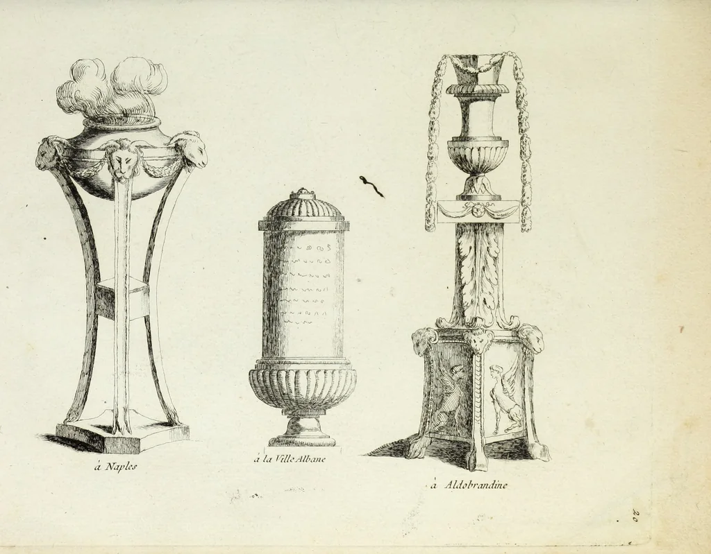 An illustration from Recueil d'antiquités romaines, ou, Voyage d'Italie : composé de 60 planches : dans lequel on trouve divers vases, autels, trepieds, arabesques et autres sujets gravés d'après les dessins que differens artistes ont fait pendant leur séjour en Italie, lesquels jusqu'à présent n'ont point encore été gravés, 1771, leaf 44