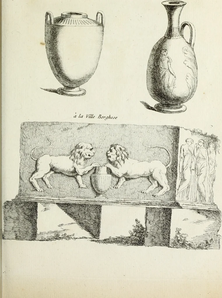 An illustration from Recueil d'antiquités romaines, ou, Voyage d'Italie : composé de 60 planches : dans lequel on trouve divers vases, autels, trepieds, arabesques et autres sujets gravés d'après les dessins que differens artistes ont fait pendant leur séjour en Italie, lesquels jusqu'à présent n'ont point encore été gravés, 1771, leaf 46