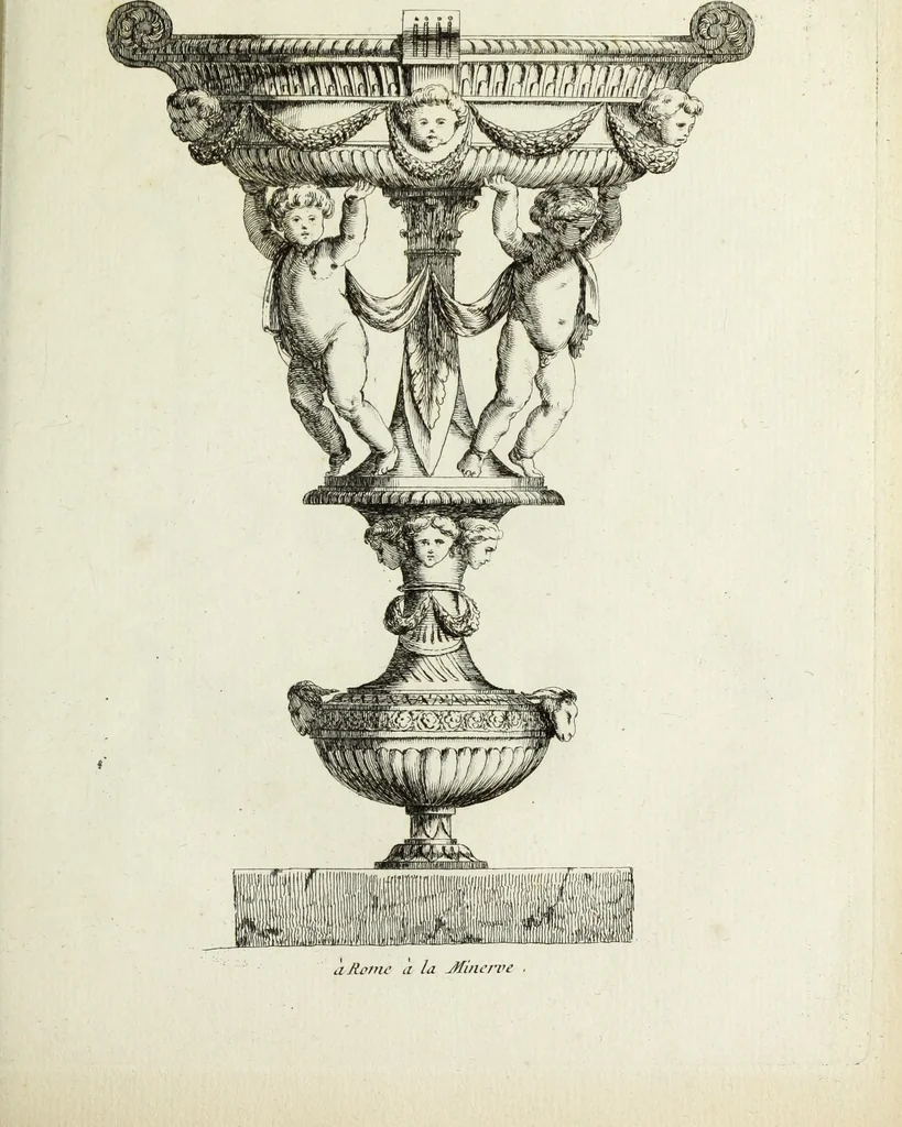 An illustration from Recueil d'antiquités romaines, ou, Voyage d'Italie : composé de 60 planches : dans lequel on trouve divers vases, autels, trepieds, arabesques et autres sujets gravés d'après les dessins que differens artistes ont fait pendant leur séjour en Italie, lesquels jusqu'à présent n'ont point encore été gravés, 1771, leaf 48