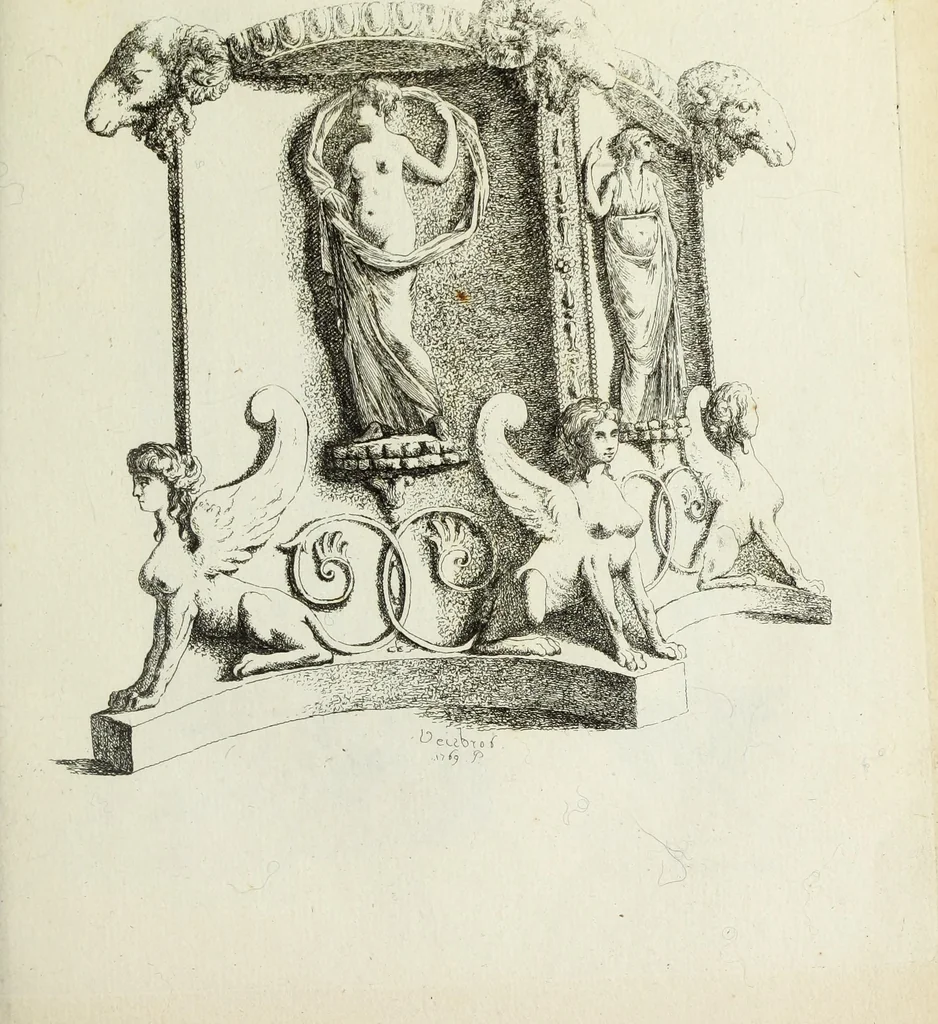 An illustration from Recueil d'antiquités romaines, ou, Voyage d'Italie : composé de 60 planches : dans lequel on trouve divers vases, autels, trepieds, arabesques et autres sujets gravés d'après les dessins que differens artistes ont fait pendant leur séjour en Italie, lesquels jusqu'à présent n'ont point encore été gravés, 1771, leaf 50