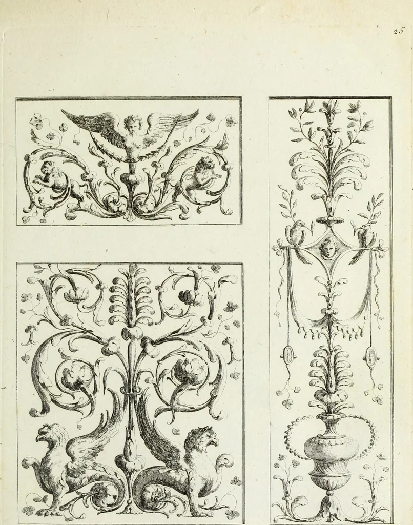 An illustration from Recueil d'antiquités romaines, ou, Voyage d'Italie : composé de 60 planches : dans lequel on trouve divers vases, autels, trepieds, arabesques et autres sujets gravés d'après les dessins que differens artistes ont fait pendant leur séjour en Italie, lesquels jusqu'à présent n'ont point encore été gravés, 1771, leaf 54