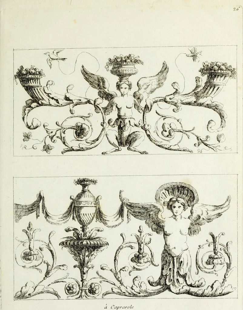 An illustration from Recueil d'antiquités romaines, ou, Voyage d'Italie : composé de 60 planches : dans lequel on trouve divers vases, autels, trepieds, arabesques et autres sujets gravés d'après les dessins que differens artistes ont fait pendant leur séjour en Italie, lesquels jusqu'à présent n'ont point encore été gravés, 1771, leaf 56