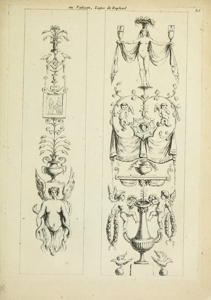 An illustration from Recueil d'antiquités romaines, ou, Voyage d'Italie : composé de 60 planches : dans lequel on trouve divers vases, autels, trepieds, arabesques et autres sujets gravés d'après les dessins que differens artistes ont fait pendant leur séjour en Italie, lesquels jusqu'à présent n'ont point encore été gravés, 1771, leaf 74
