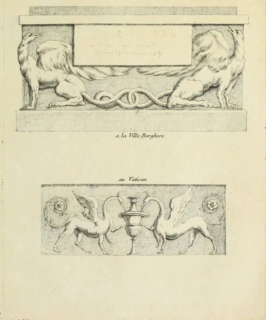 An illustration from Recueil d'antiquités romaines, ou, Voyage d'Italie : composé de 60 planches : dans lequel on trouve divers vases, autels, trepieds, arabesques et autres sujets gravés d'après les dessins que differens artistes ont fait pendant leur séjour en Italie, lesquels jusqu'à présent n'ont point encore été gravés, 1771, leaf 76