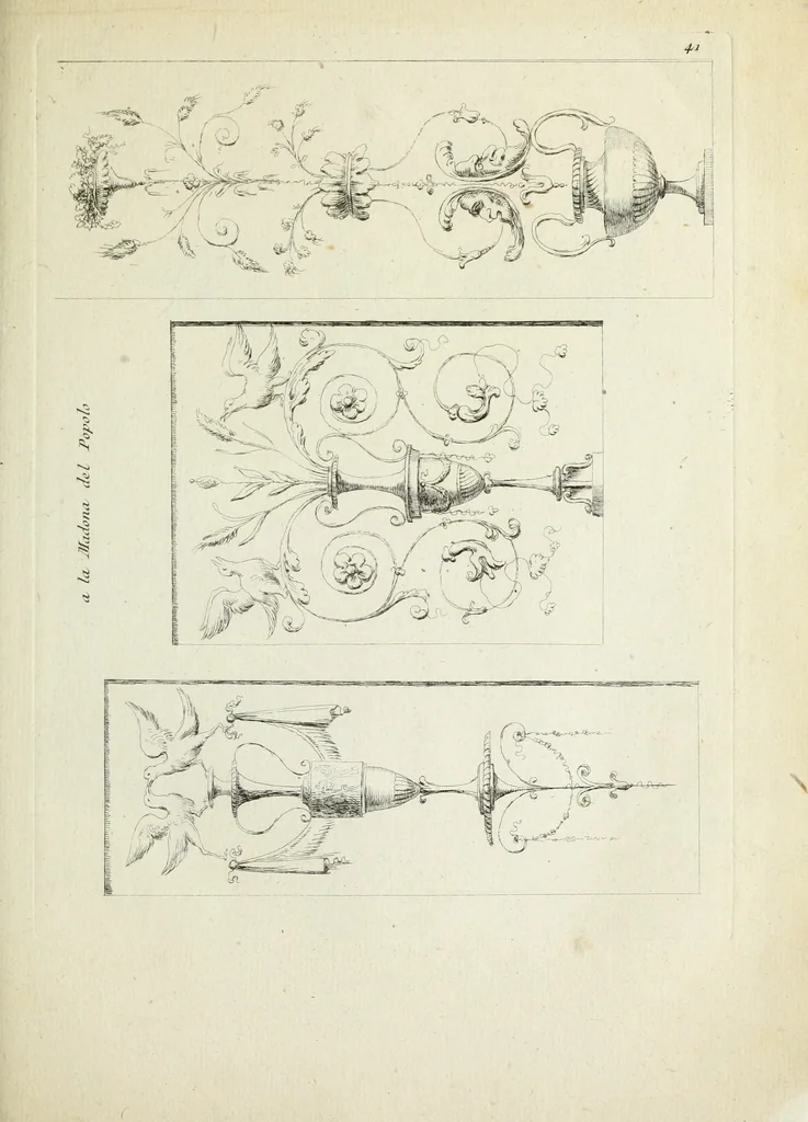 An illustration from Recueil d'antiquités romaines, ou, Voyage d'Italie : composé de 60 planches : dans lequel on trouve divers vases, autels, trepieds, arabesques et autres sujets gravés d'après les dessins que differens artistes ont fait pendant leur séjour en Italie, lesquels jusqu'à présent n'ont point encore été gravés, 1771, leaf 86
