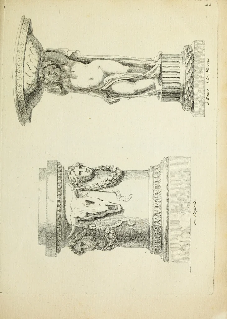 An illustration from Recueil d'antiquités romaines, ou, Voyage d'Italie : composé de 60 planches : dans lequel on trouve divers vases, autels, trepieds, arabesques et autres sujets gravés d'après les dessins que differens artistes ont fait pendant leur séjour en Italie, lesquels jusqu'à présent n'ont point encore été gravés, 1771, leaf 90