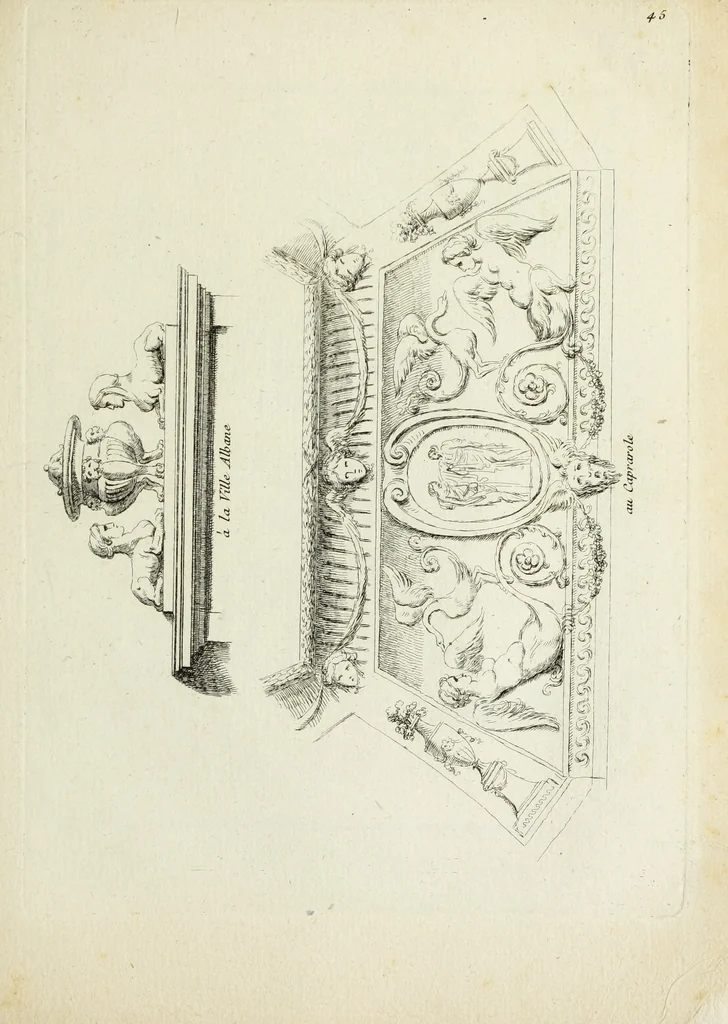 An illustration from Recueil d'antiquités romaines, ou, Voyage d'Italie : composé de 60 planches : dans lequel on trouve divers vases, autels, trepieds, arabesques et autres sujets gravés d'après les dessins que differens artistes ont fait pendant leur séjour en Italie, lesquels jusqu'à présent n'ont point encore été gravés, 1771, leaf 94