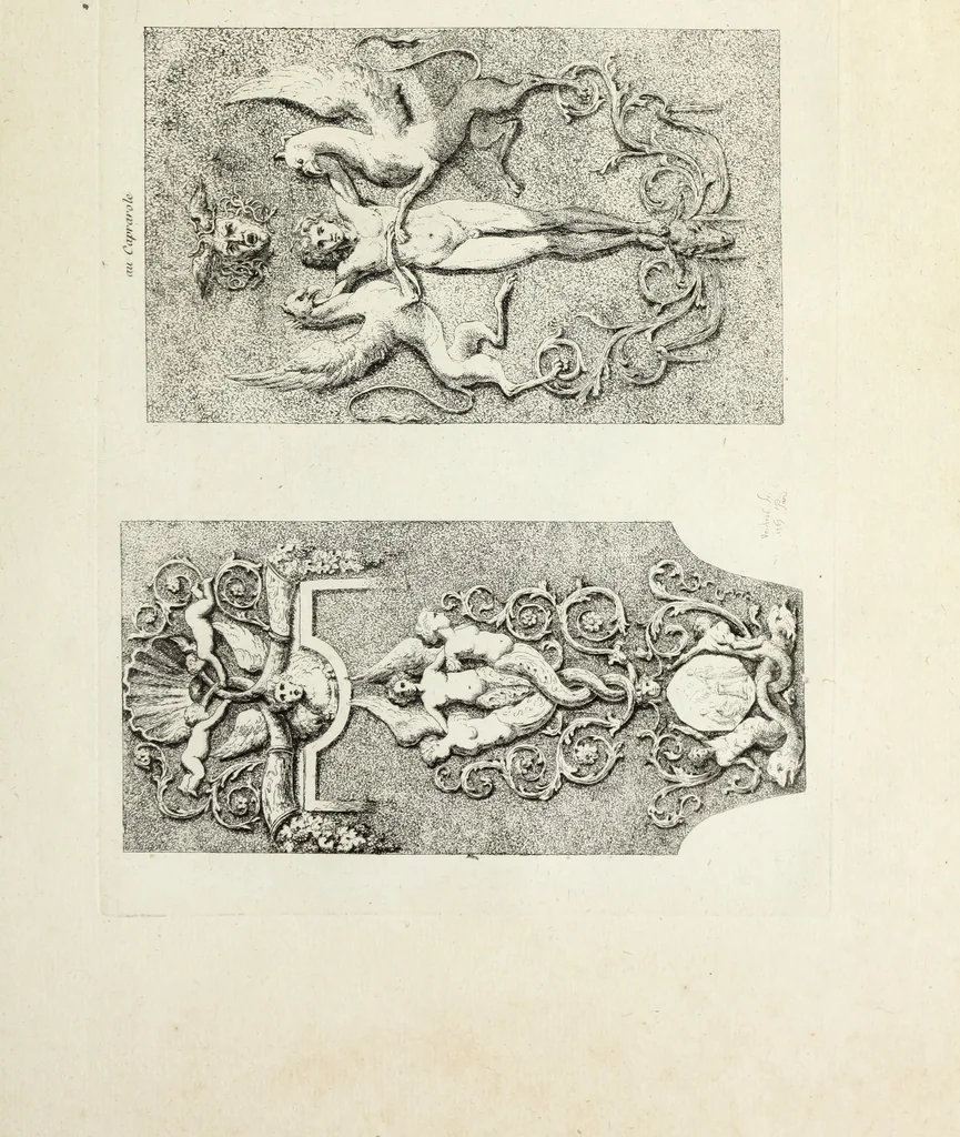 An illustration from Recueil d'antiquités romaines, ou, Voyage d'Italie : composé de 66 planches : dans lequel on trouve divers vases, autels, trépieds, arabesques, et autres sujets gravés d'après les dessins que différens artistes ont faits pendant leur séjour en Italie, 1771, leaf 102